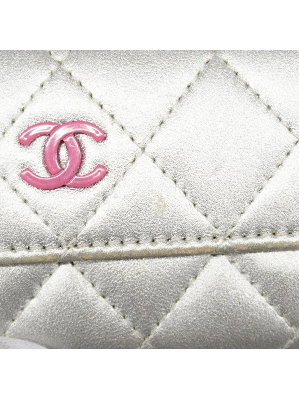 Chanel Card Case Quilted Lambskin Silver